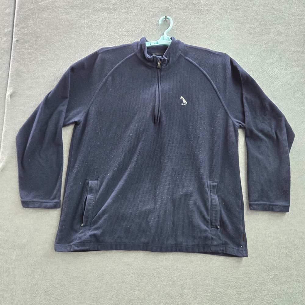 Adidas Men Sweatshirt 2XL Blue 1/2 Zip Waffle Knit‎ Thermal Climawarm Mock Neck